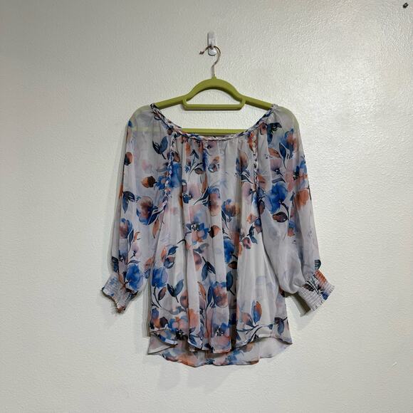 Lovestitch White Floral Sheer Ragland Blouse Sz S NWT - Picture 2 of 14